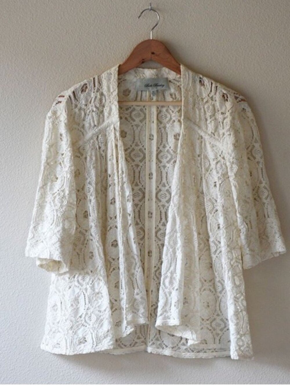 Anthropologie Beth Bowley   Cream Lace Open Cardigan XS